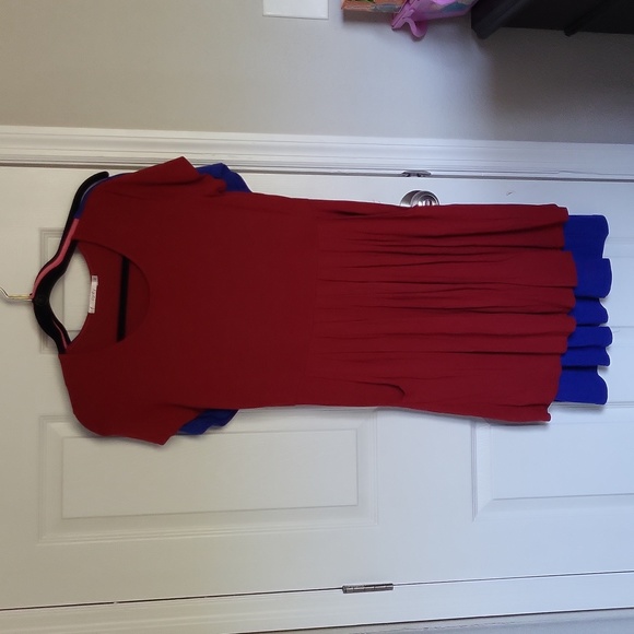 Lot of 2 Babydoll Short Sleeve Tshirt Dresses M Medium Blue Maroon Pockets - Picture 3 of 7